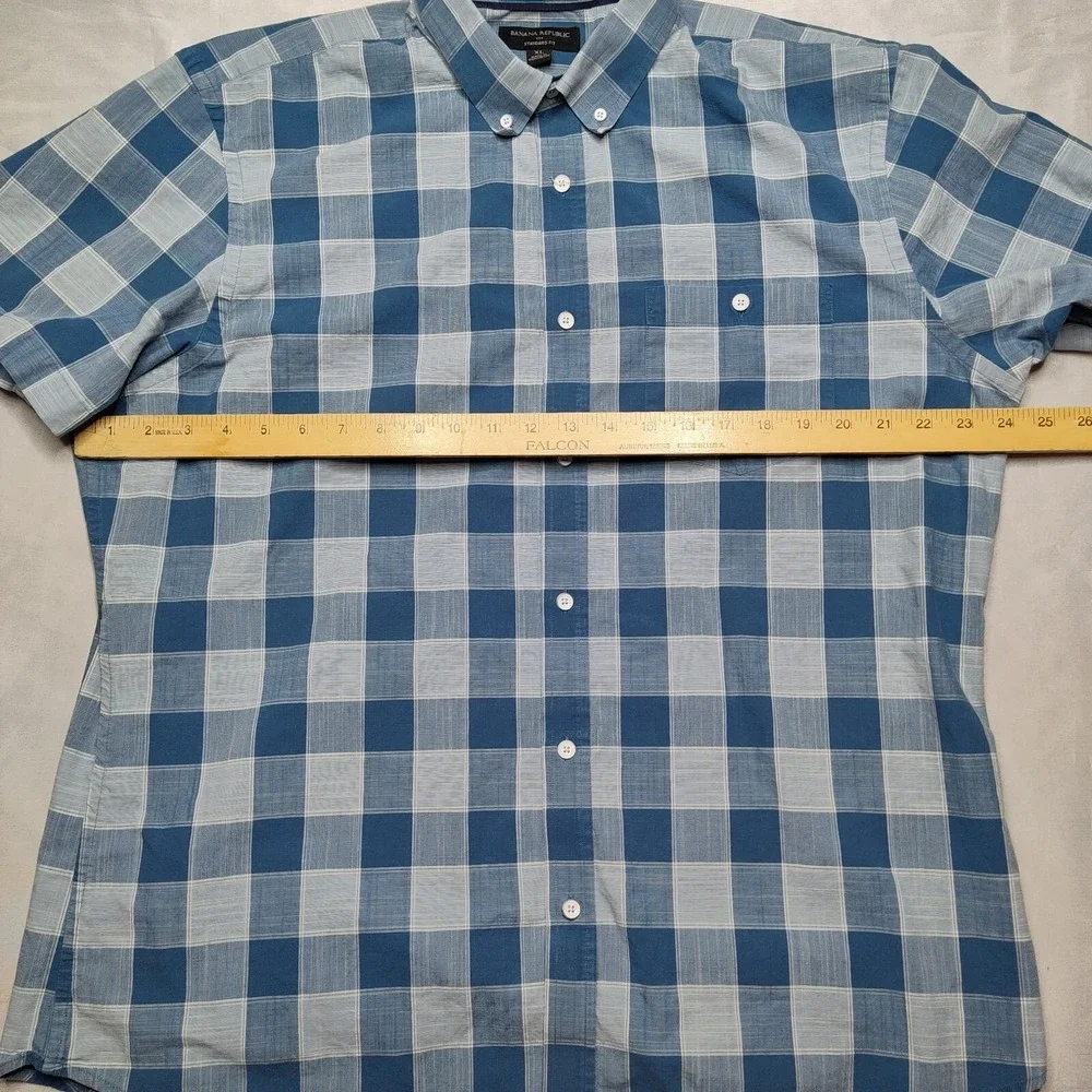 Banana Republic Men XL Blue Check Standard Fit‎ Cotton Button Shirt